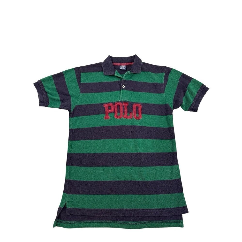 Vintage 90s Polo Ralph Lauren Green And Blue stripe polo boys Size Large